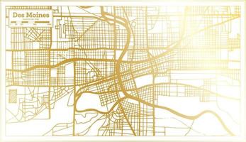 Des Moines USA City Map in Retro Style in Golden Color. Outline Map. vector