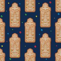 patrón sin costuras con casa de pan de jengibre de navidad en azul. ilustración vectorial vector