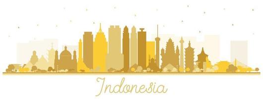 silueta del horizonte de las ciudades de indonesia con edificios dorados aislados en blanco vector