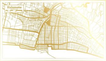 mapa de la ciudad de kalamata grecia en estilo retro en color dorado. esquema del mapa. vector