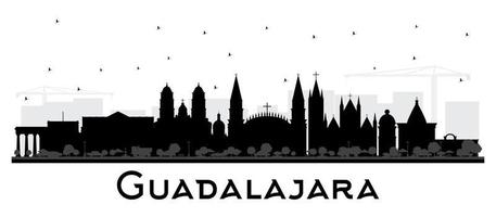 Guadalajara Mexico City Skyline Silhouette with Black Buildings Isolated on White. vector