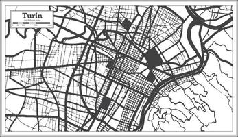 Mapa de la ciudad de Turín Italia en color blanco y negro en estilo retro. esquema del mapa. vector