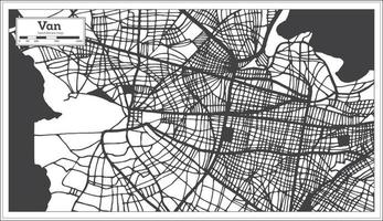 mapa de la ciudad de van turquía en color blanco y negro en estilo retro. esquema del mapa. vector