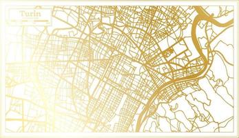 mapa de la ciudad de turín italia en estilo retro en color dorado. esquema del mapa. vector