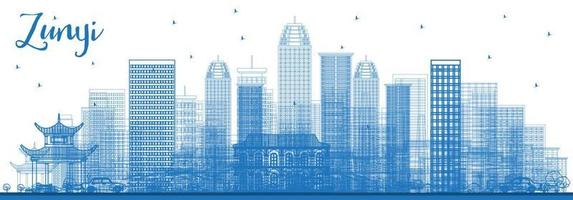 Outline Zunyi China City Skyline with Blue Buildings. vector