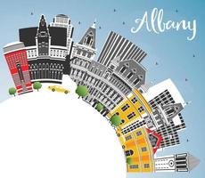 Albany New York City Skyline with Color Buildings, Blue Sky and Copy Space. vector