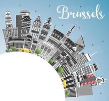 Brussels Belgium City Skyline with Color Buildings, Blue Sky and Copy Space. vector