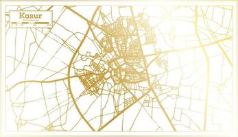 mapa de la ciudad de kasur pakistán en estilo retro en color dorado. esquema del mapa. vector