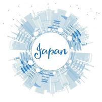 Outline Welcome to Japan Skyline with Blue Buildings and Copy Space. vector