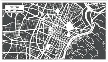 Mapa de la ciudad de Turín Italia en color blanco y negro en estilo retro. esquema del mapa. vector