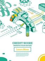 Isometric Personal Credit Score or Rating Concept. Credit Score Calculated in Computer's Cloud. vector