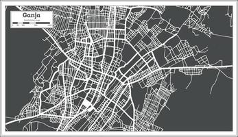 mapa de la ciudad de ganja azerbaiyán en color blanco y negro en estilo retro. esquema del mapa. vector