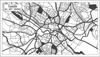 mapa de la ciudad de leeds gran bretaña en color blanco y negro en estilo retro. esquema del mapa. vector