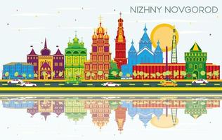 Nizhny Novgorod Russia City Skyline with Color Buildings, Blue Sky and Reflections. vector