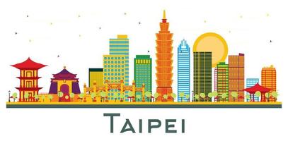 Taipei Taiwan City Skyline with Color Buildings Isolated on White. vector