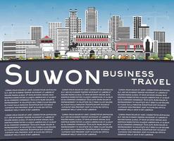 Suwon South Korea City Skyline with Color Buildings, Blue Sky and Copy Space. vector