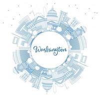 Outline Washington DC USA City Skyline with Blue Buildings and Copy Space. vector