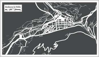 mapa de la ciudad de andorra la vella en color blanco y negro en estilo retro. esquema del mapa. vector