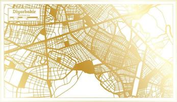 mapa de la ciudad de diyarbakir turquía en estilo retro en color dorado. esquema del mapa. vector