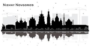 silueta del horizonte de la ciudad de nizhny novgorod rusia con edificios negros y reflejos aislados sobre fondo blanco. vector