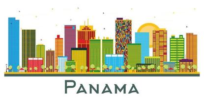 Panama City Skyline with Color Buildings Isolated on White. vector