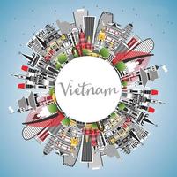 Vietnam City Skyline with Gray Buildings, Blue Sky and Copy Space. vector