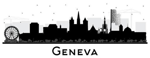 Geneva Switzerland City Skyline Silhouette with Black Buildings Isolated on White. vector