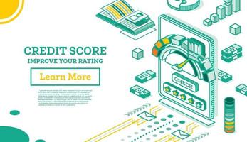 Isometric Mobile Application for Checking Personal Credit Score. vector