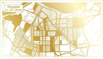 mapa de la ciudad de gunsan corea del sur en estilo retro en color dorado. esquema del mapa. vector