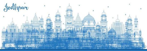 delinear el horizonte de la ciudad de jodhpur india con edificios azules. vector