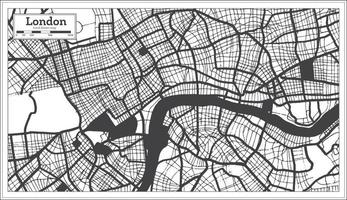 mapa de la ciudad de londres gran bretaña en color blanco y negro en estilo retro. esquema del mapa. vector