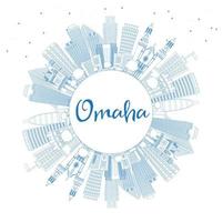 Outline Omaha Nebraska City Skyline with Blue Buildings and Copy Space. vector