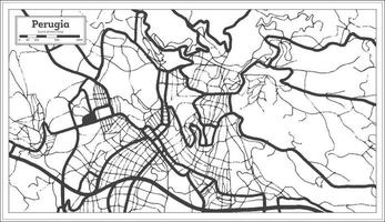 mapa de la ciudad de perugia italia en color blanco y negro en estilo retro. esquema del mapa. vector