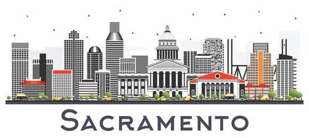 horizonte de la ciudad de sacramento california con edificios grises aislados en blanco. vector