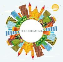 Tegucigalpa Honduras City Skyline with Color Buildings, Blue Sky and Copy Space. vector