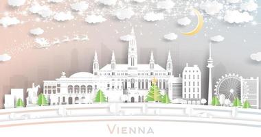 Vienna Austria City Skyline in Paper Cut Style with Snowflakes, Moon and Neon Garland. vector