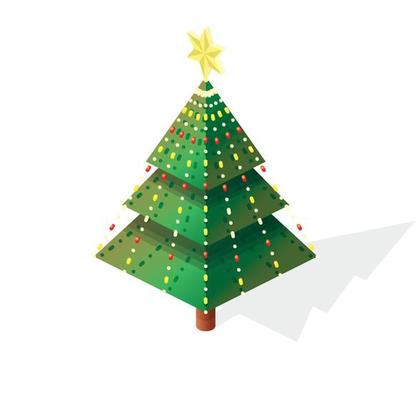 Isometric Christmas Tree with Yellow Star. Icon Isolated on White.