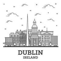 delinear el horizonte de la ciudad de dublín irlanda con edificios históricos aislados en blanco. vector