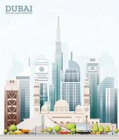 el horizonte de la ciudad de dubai, emiratos árabes unidos, uae, con edificios de colores y cielo azul. vector
