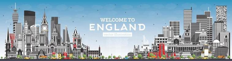 Welcome to England City Skyline with Gray Buildings and Blue Sky. vector