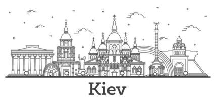 delinear el horizonte de la ciudad de kiev ucrania con edificios históricos aislados en blanco. vector