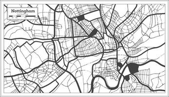 mapa de la ciudad de nottingham gran bretaña en color blanco y negro en estilo retro. esquema del mapa. vector