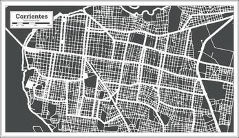 mapa de la ciudad de corrientes argentina en color blanco y negro en estilo retro. esquema del mapa. vector