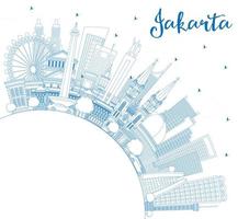 Outline Jakarta Indonesia City Skyline with Blue Buildings and Copy Space. vector