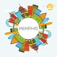Memphis Tennessee City Skyline with Color Buildings, Blue Sky and Copy Space. vector