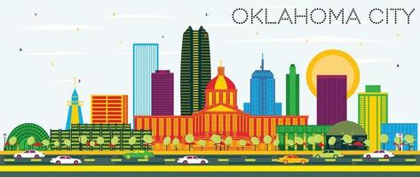 horizonte de la ciudad de oklahoma con edificios de color y cielo azul. vector