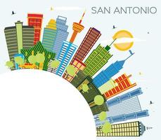San Antonio Texas City Skyline with Color Buildings, Blue Sky and Copy Space. vector