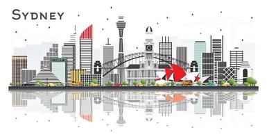 Sydney Australia City Skyline with Gray Buildings and Reflections Isolated on White Background. vector