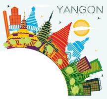 horizonte de la ciudad de yangon myanmar con edificios de color, cielo azul y espacio de copia. vector