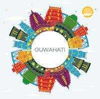 horizonte de la ciudad de guwahati india con edificios de color, cielo azul y espacio para copiar. vector